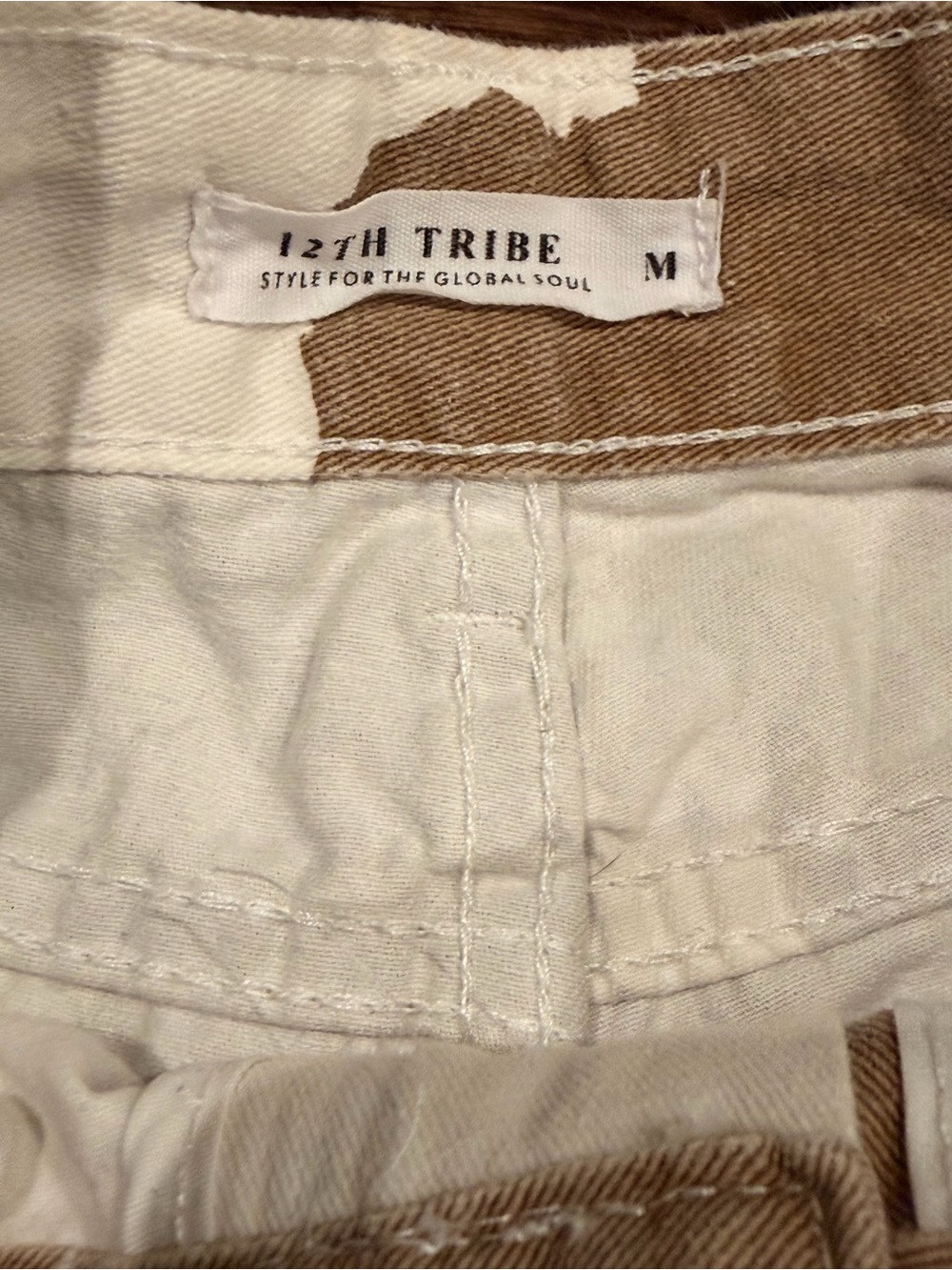 12th Tribe Brown & White Cow Print Straight Leg Pants - Picture 2 of 3